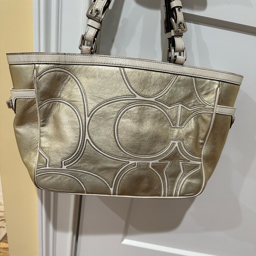 Gold Leather Coach Purse with Rhinestones - Picture 3 of 6